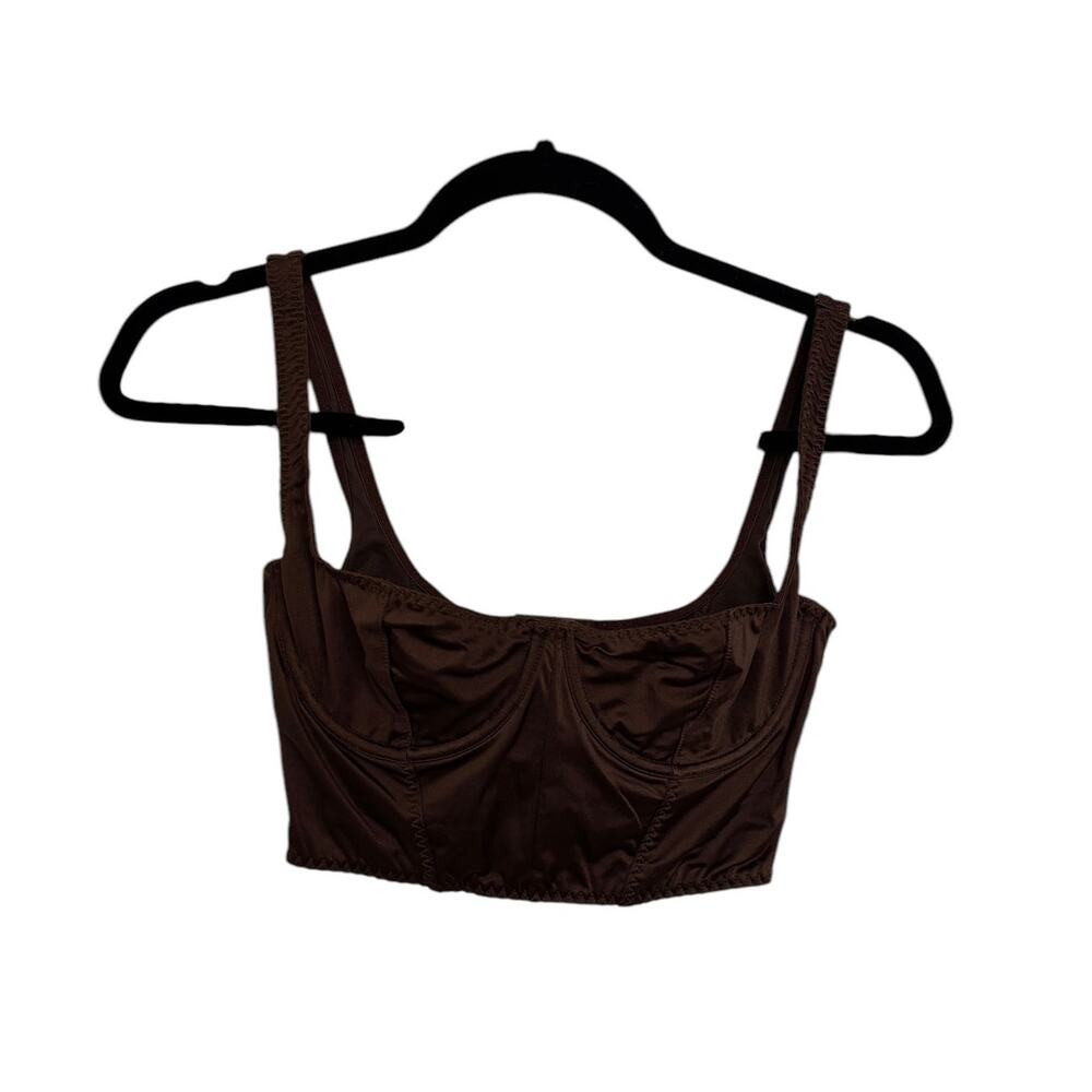 Skims Corset Bra Womens XS Stretch Satin Bustier Cocoa Brown Cropped Balconette